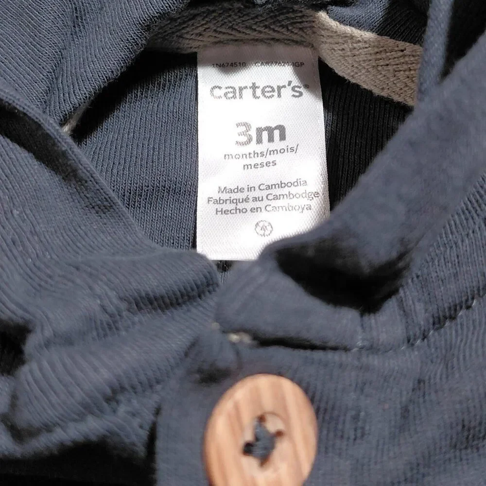 Carter's Two-Piece Set Hoodie & Pants 3M 100% Cotton Woodsy Adventure Raw Seam